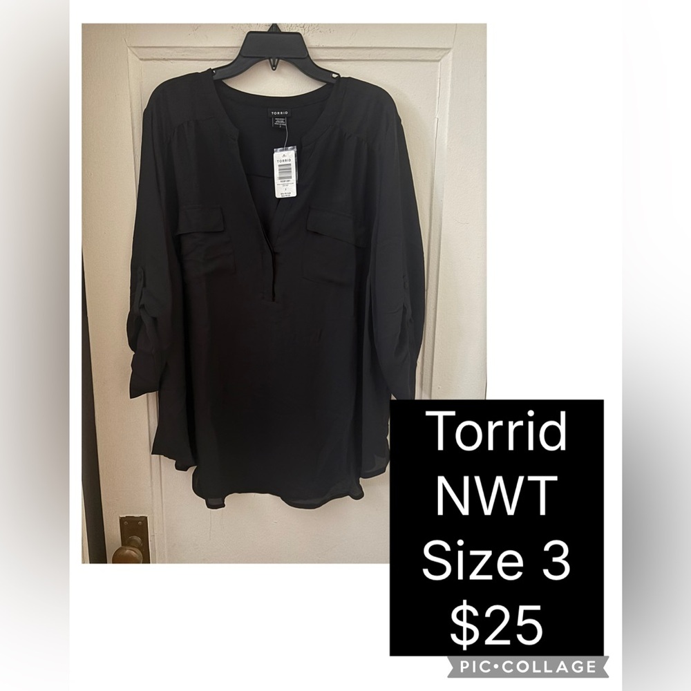 Torrid Harper Black 3/4 Sleeve Pullover Blouse